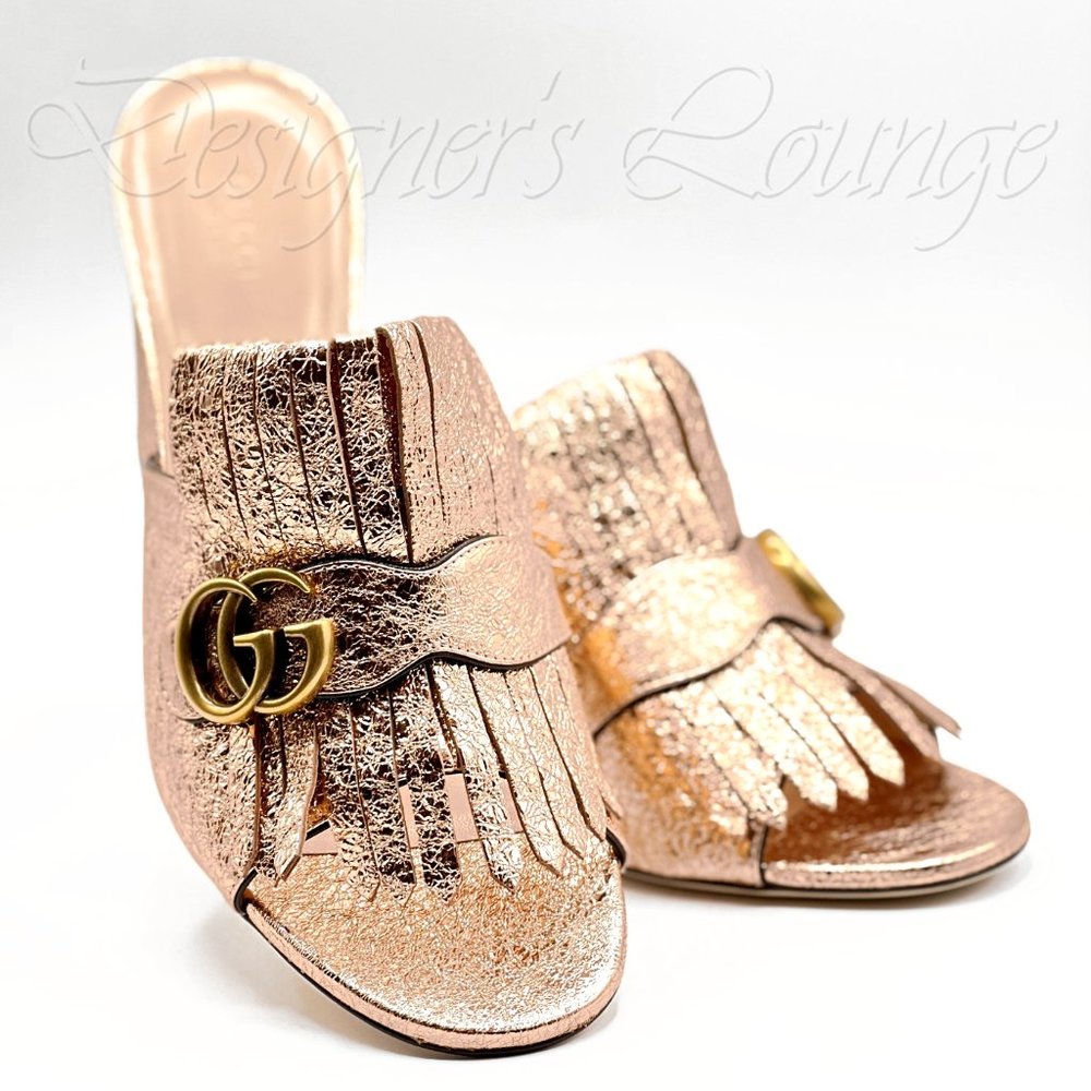 ⚡️SOLD! NEW GUCCI GG Marmont Fringed Galassia Metallic Mules Slides Sandals - Picture 3 of 9